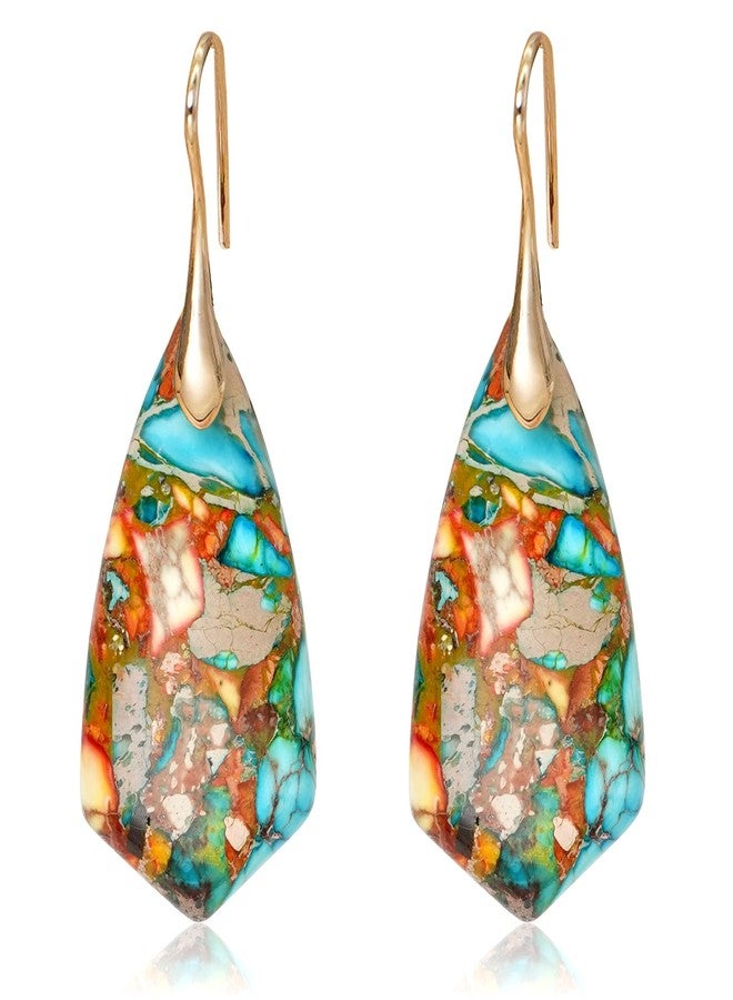 Wovanoo Natural Stone Earrings Multishape Dangle Drop Earrings Boho Stone Earring for Women Colorful Gold - Image 1